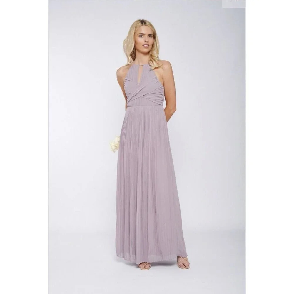 TFNC GREY BRIDESMAID MAXI DRESS PLEATED RUCHED WEDDING PARTY PLEAT LONG 8 New